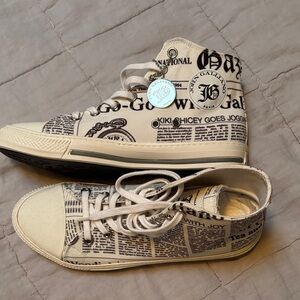 John Galliano High-Top Newspaper Print Sneakers • Size 7.5 • Rare / Limited